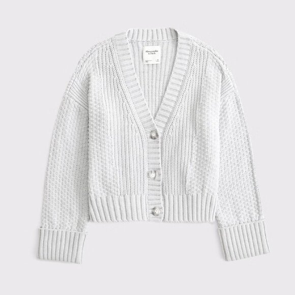 Abercrombie Seed-stitch cardigan with foldover cuffs - Cream - Picture 1 of 4